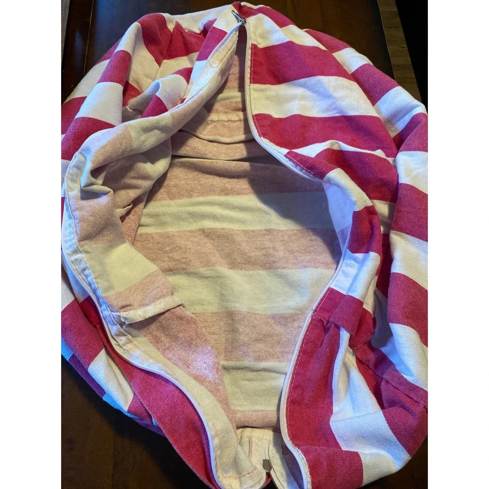 Pink and White Striped Stuffed Animal Storage Bean Bag Chair Cover 23x20